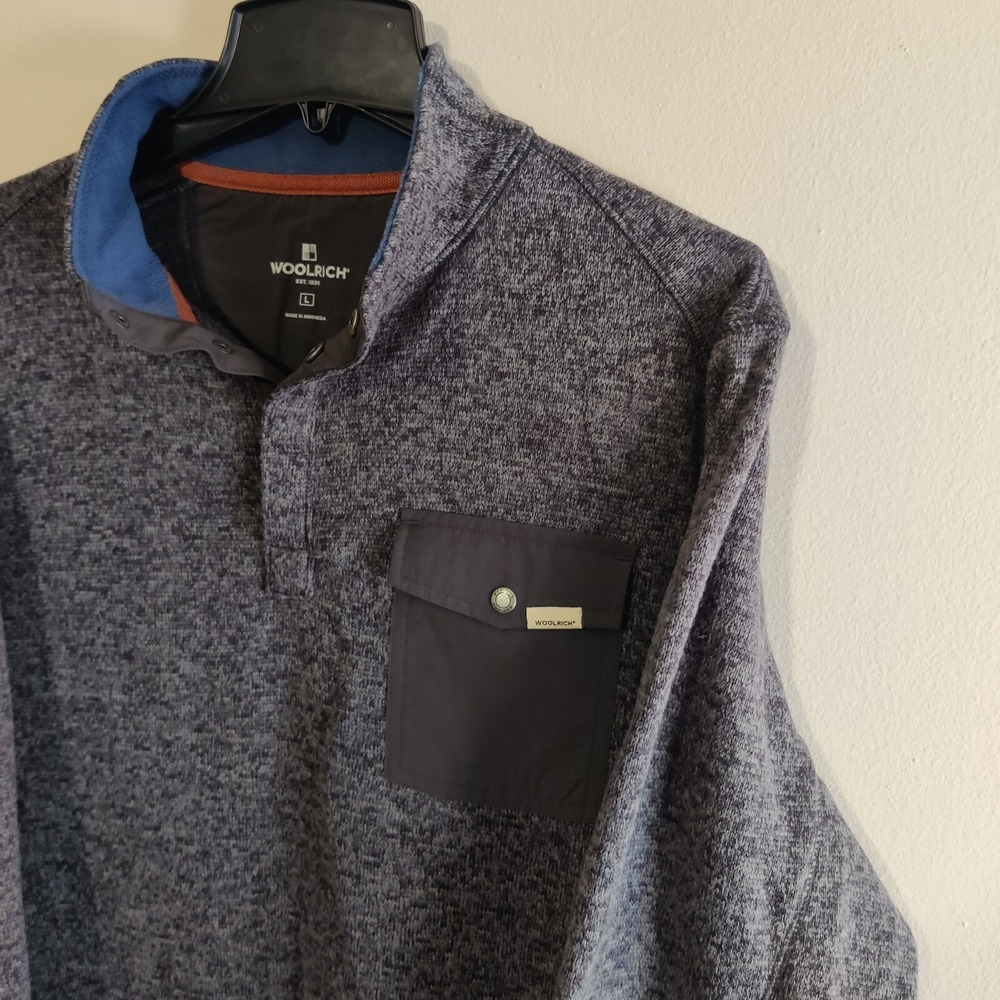 Woolrich Sweater Mens Large Gray 1/4 Button Mock Neck Pullover Warm Jacket
